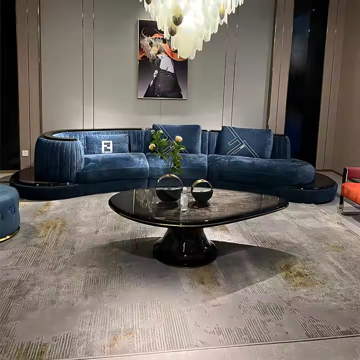 Italian Light Luxury Chenille Cloth Curved Velvet Fabric Sofa Villa High End Hotel Lobby Reception Corner Sofa for Living Room