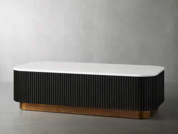 Mid-Century Modern Designer Solid Wood Coffee Table with Rectangular Marble Countertop for Home for Living Room Furniture