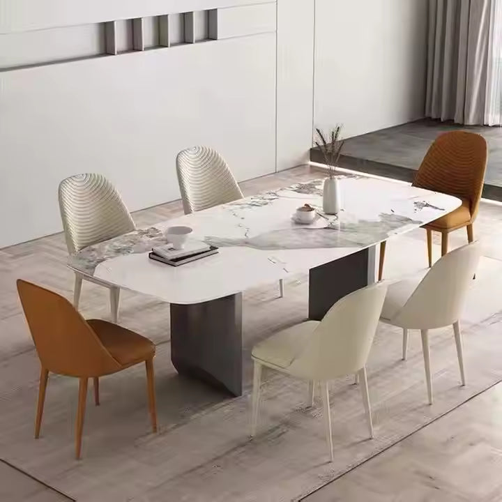 Modern Living Room Furniture Large Size Six Rectangle SLATE Desktop Household Table, With Two Black Metal Legs