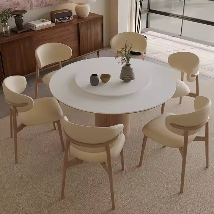 Modern Hotel Dining Room Furniture Style Wood Frame Round Walnut Dining Table and Chair Set Use for Home Hotel Restaurant