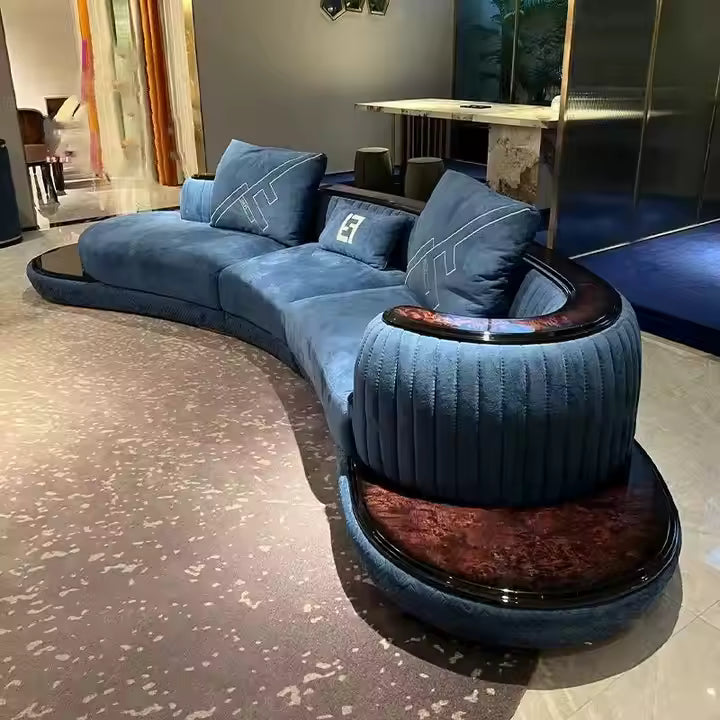 Italian Light Luxury Chenille Cloth Curved Velvet Fabric Sofa Villa High End Hotel Lobby Reception Corner Sofa for Living Room