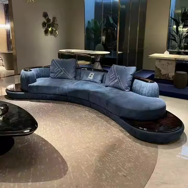 Italian Light Luxury Chenille Cloth Curved Velvet Fabric Sofa Villa High End Hotel Lobby Reception Corner Sofa for Living Room