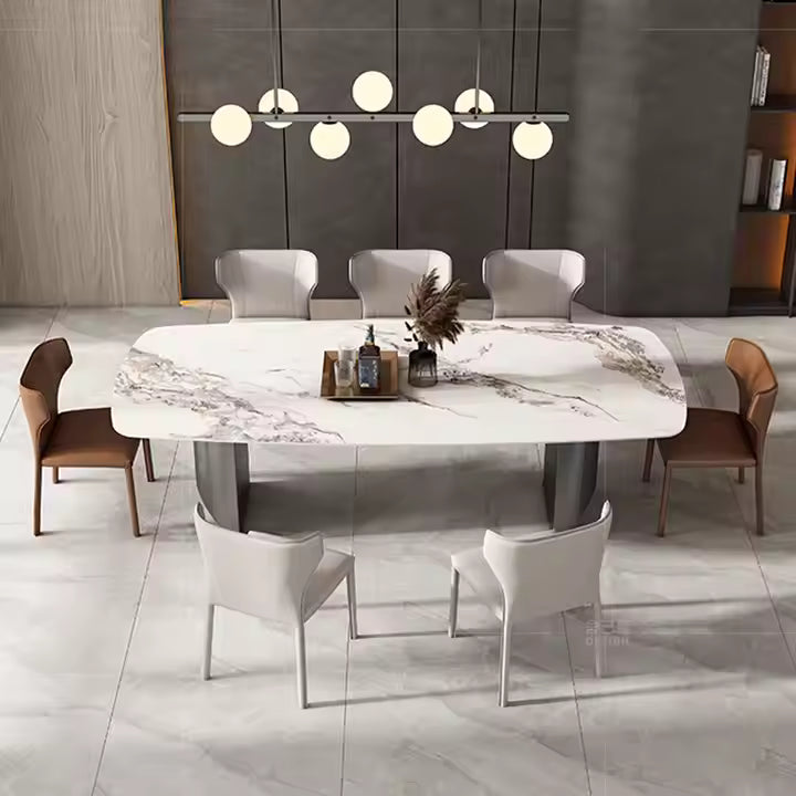 Modern Living Room Furniture Large Size Six Rectangle SLATE Desktop Household Table, With Two Black Metal Legs