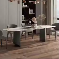 Modern Living Room Furniture Large Size Six Rectangle SLATE Desktop Household Table, With Two Black Metal Legs