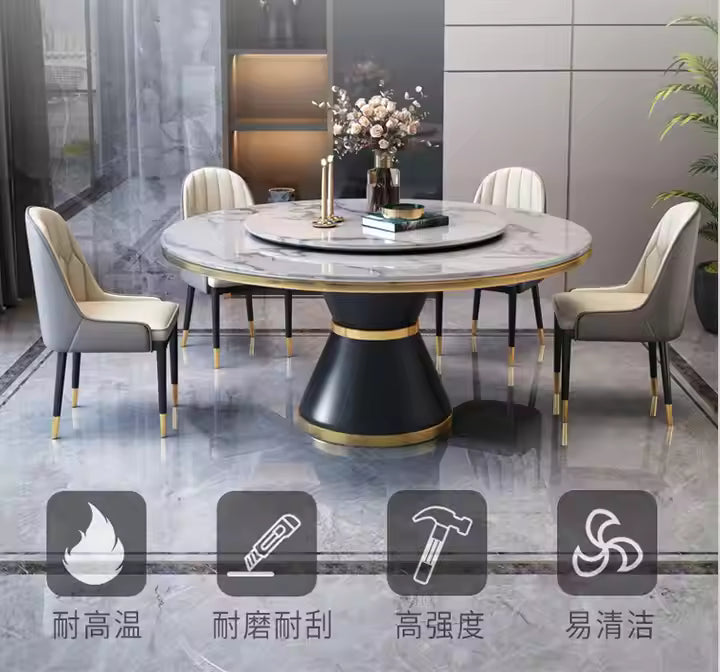 Modern Dining Room Metal Base Two Marble Top Rotating Dining Table Set Round Dining Table with Rotating Center