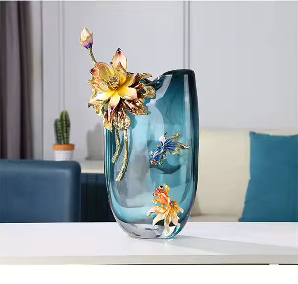 Enamel Color Metal Light Luxury Glass Vase Ornaments Living Room
