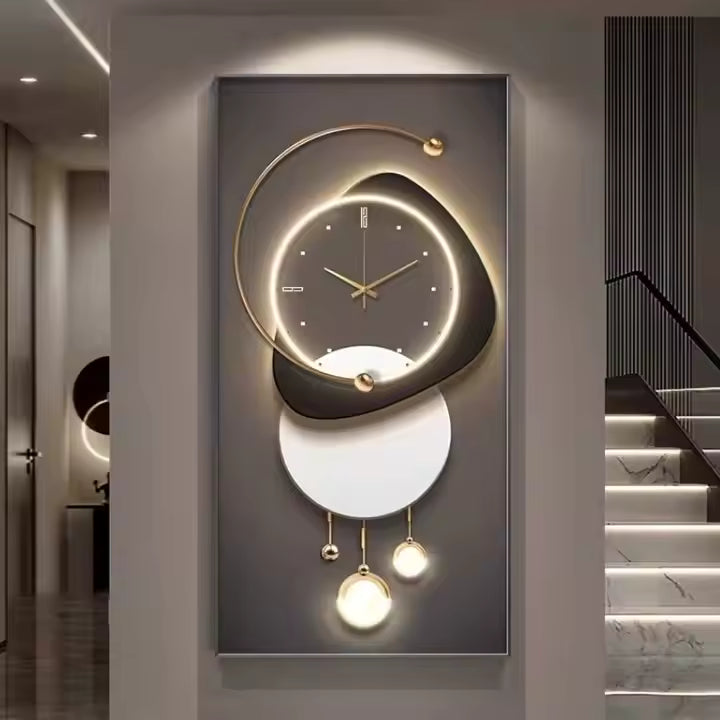Luxury Modern Aesthetic Picture Led Clock Tableau Creative Clock Decorative Frames Canvas Wallart Abstract Painting Home Decor
