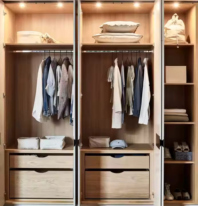 2025 Skyline American Luxury Modern Style Opposite Door Opening Triple Row Wardrobe with LED Lights