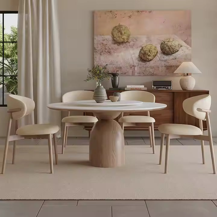 Modern Hotel Dining Room Furniture Style Wood Frame Round Walnut Dining Table and Chair Set Use for Home Hotel Restaurant