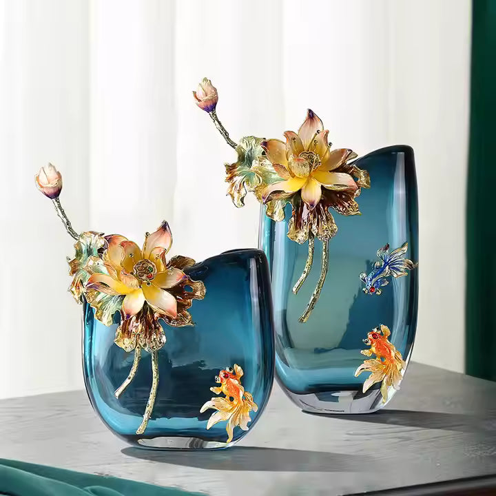 Enamel Color Metal Light Luxury Glass Vase Ornaments Living Room