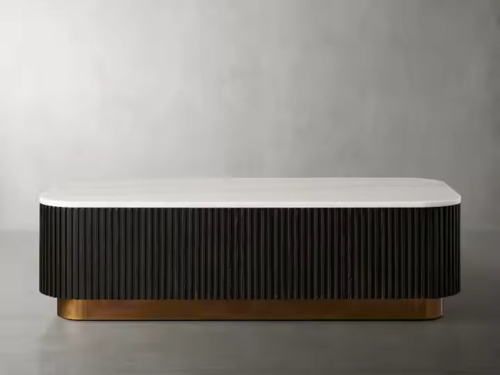 Mid-Century Modern Designer Solid Wood Coffee Table with Rectangular Marble Countertop for Home for Living Room Furniture