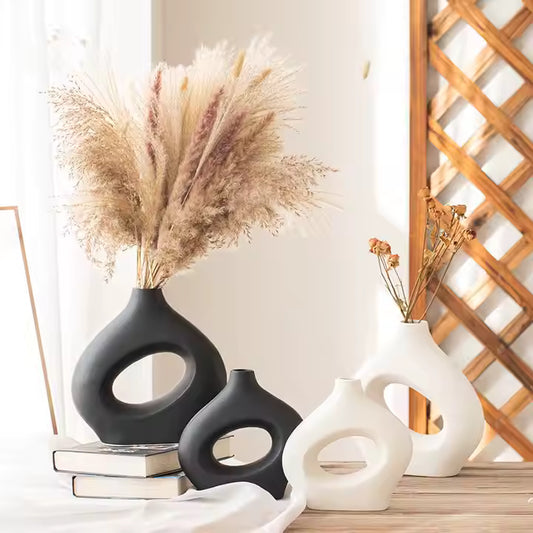 Minimalist Home Decorations Geometric Matte Black Ceramic Flower Vase