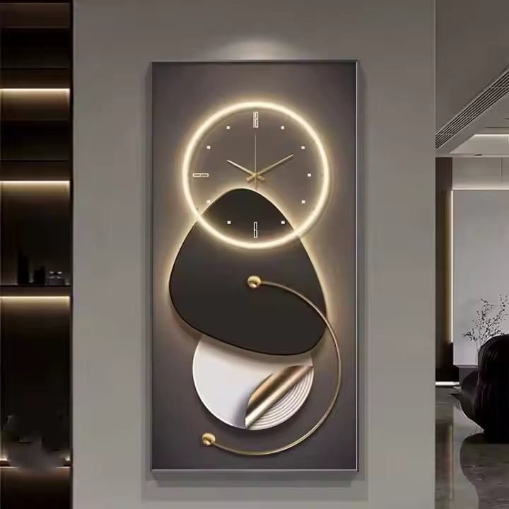 Luxury Modern Aesthetic Picture Led Clock Tableau Creative Clock Decorative Frames Canvas Wallart Abstract Painting Home Decor