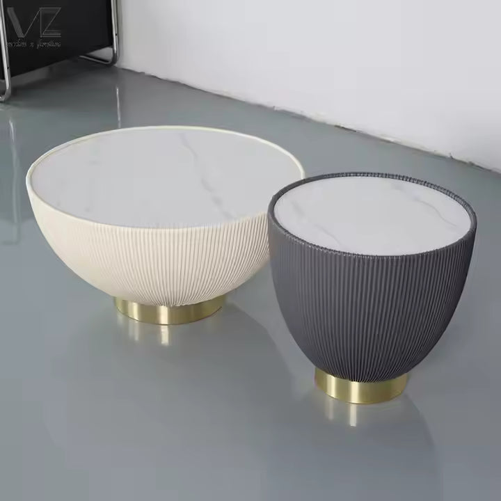 New Design Living Room Furniture Coffee Shop Fashion Sintered Stone Modern Round Coffee Table With Stainless Steel Base
