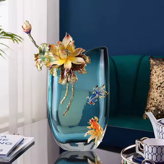 Enamel Color Metal Light Luxury Glass Vase Ornaments Living Room