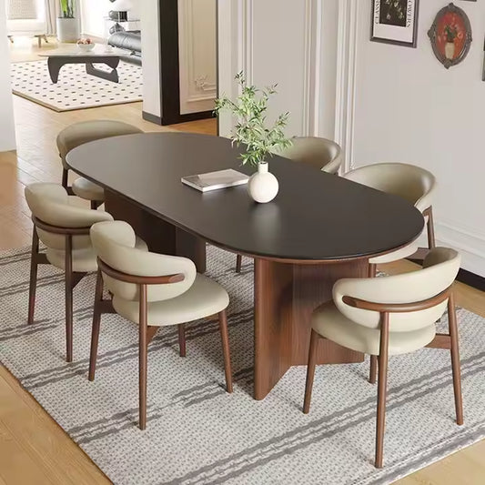 High Quality Minimalist Dining Table 4 Chairs Pure Natural White Wax Wood Travertine Sintered Stone Home Eating Set Two Legs