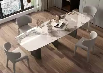 Modern Living Room Furniture Large Size Six Rectangle SLATE Desktop Household Table, With Two Black Metal Legs