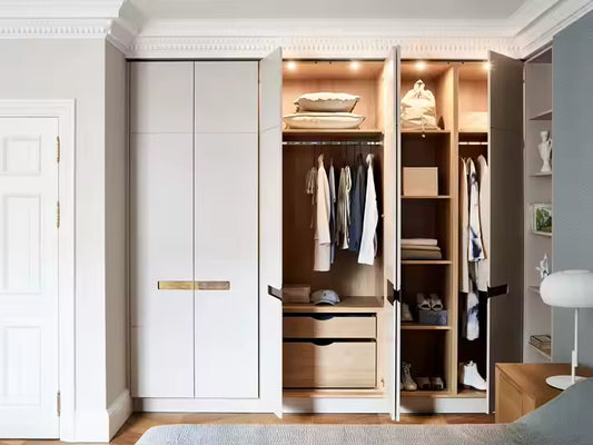 2025 Skyline American Luxury Modern Style Opposite Door Opening Triple Row Wardrobe with LED Lights