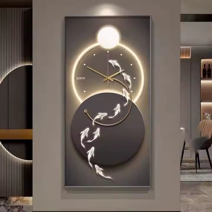Luxury Modern Aesthetic Picture Led Clock Tableau Creative Clock Decorative Frames Canvas Wallart Abstract Painting Home Decor